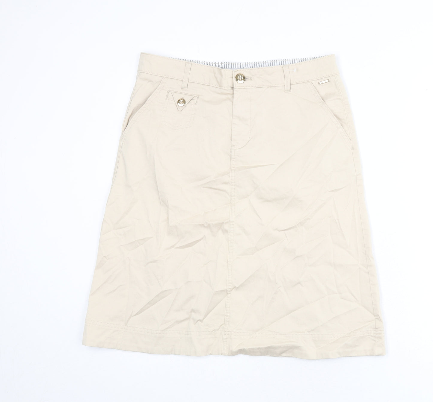 Per Una Womens Beige Cotton A-Line Skirt Size 12 Zip