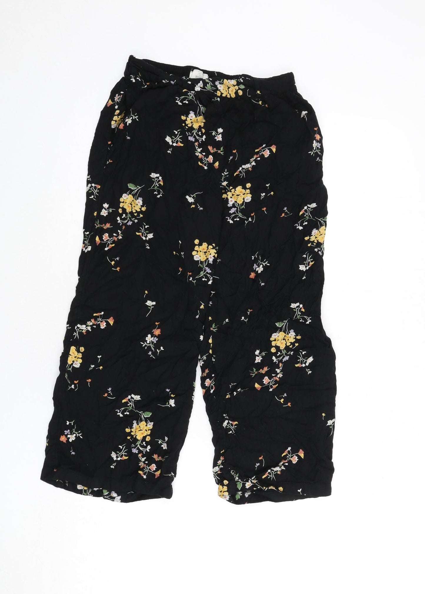Fat Face Womens Black Floral Viscose Trousers Size 8 L21 in Regular - Cropped