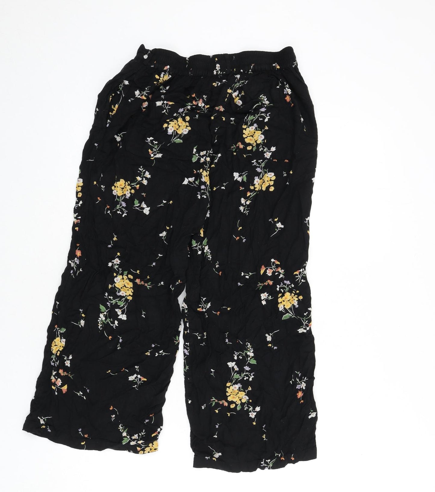 Fat Face Womens Black Floral Viscose Trousers Size 8 L21 in Regular - Cropped