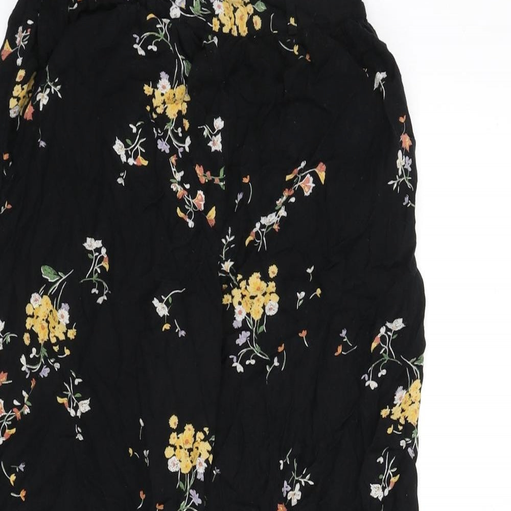Fat Face Womens Black Floral Viscose Trousers Size 8 L21 in Regular - Cropped