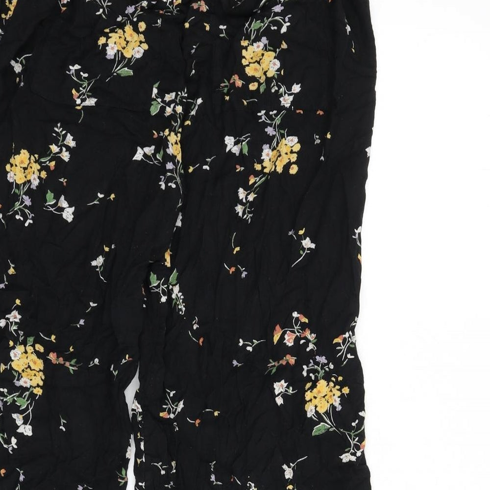 Fat Face Womens Black Floral Viscose Trousers Size 8 L21 in Regular - Cropped