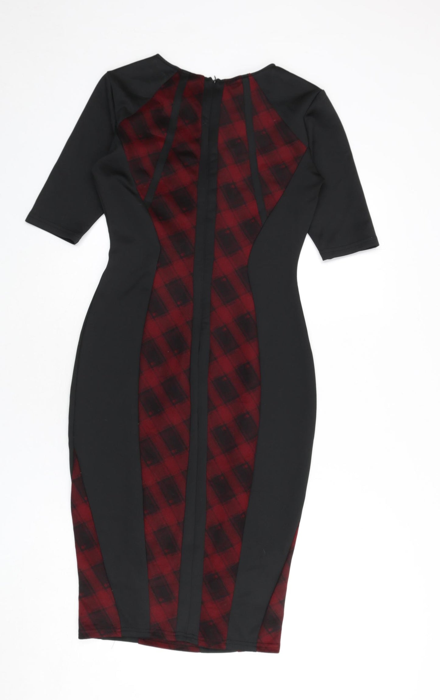 AX Paris Womens Black Plaid Polyester Bodycon Size 12 Round Neck Zip