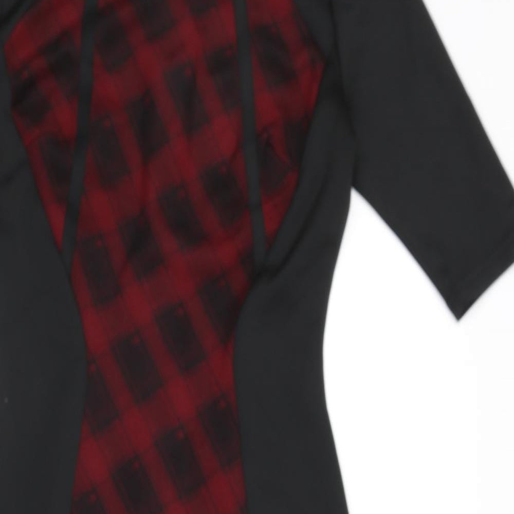 AX Paris Womens Black Plaid Polyester Bodycon Size 12 Round Neck Zip