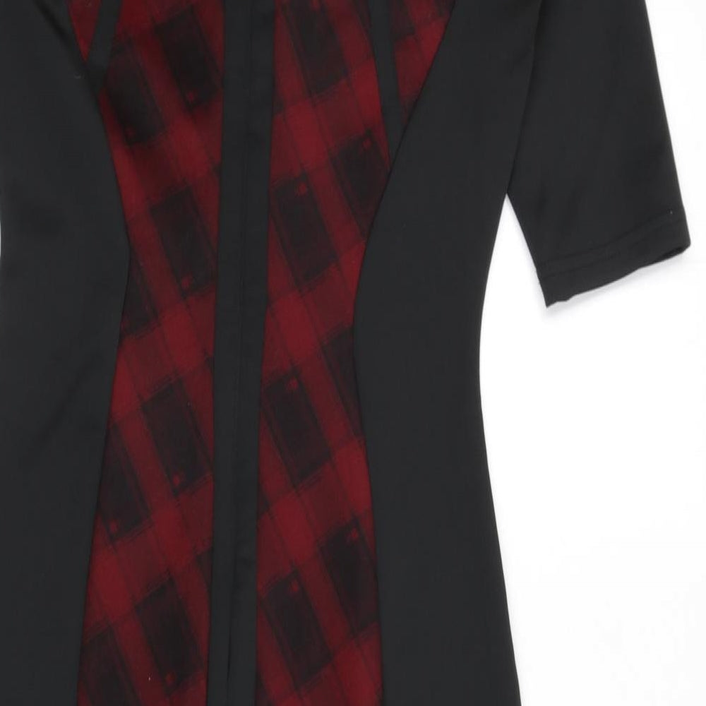 AX Paris Womens Black Plaid Polyester Bodycon Size 12 Round Neck Zip