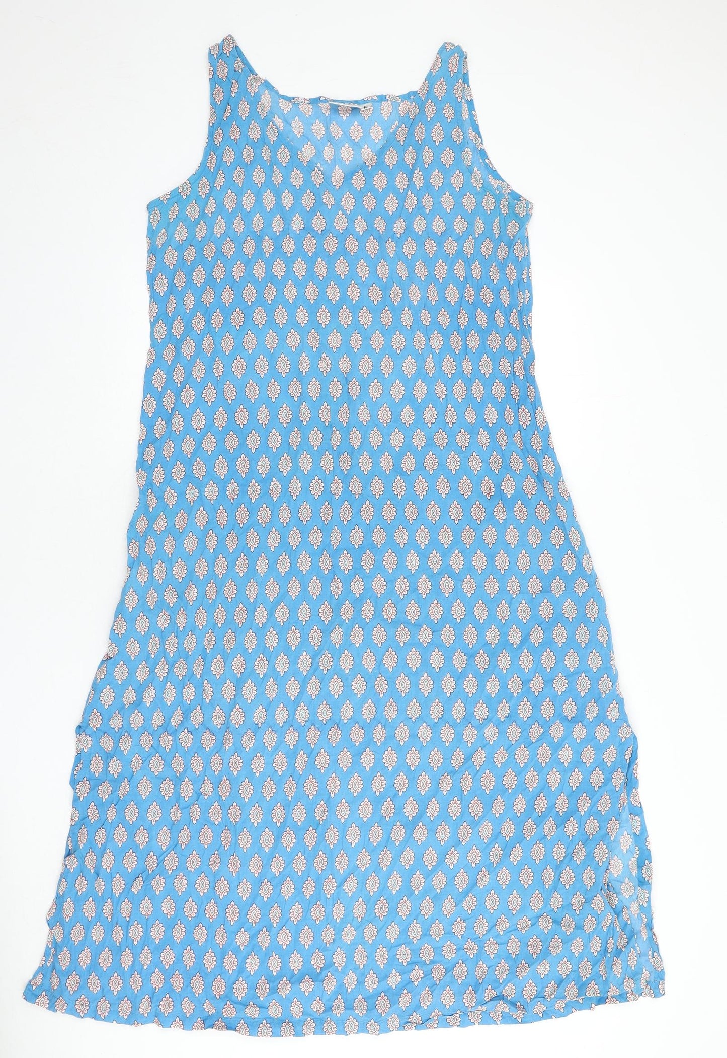 EAST Womens Blue Geometric 100% Cotton A-Line Size 18 V-Neck Pullover