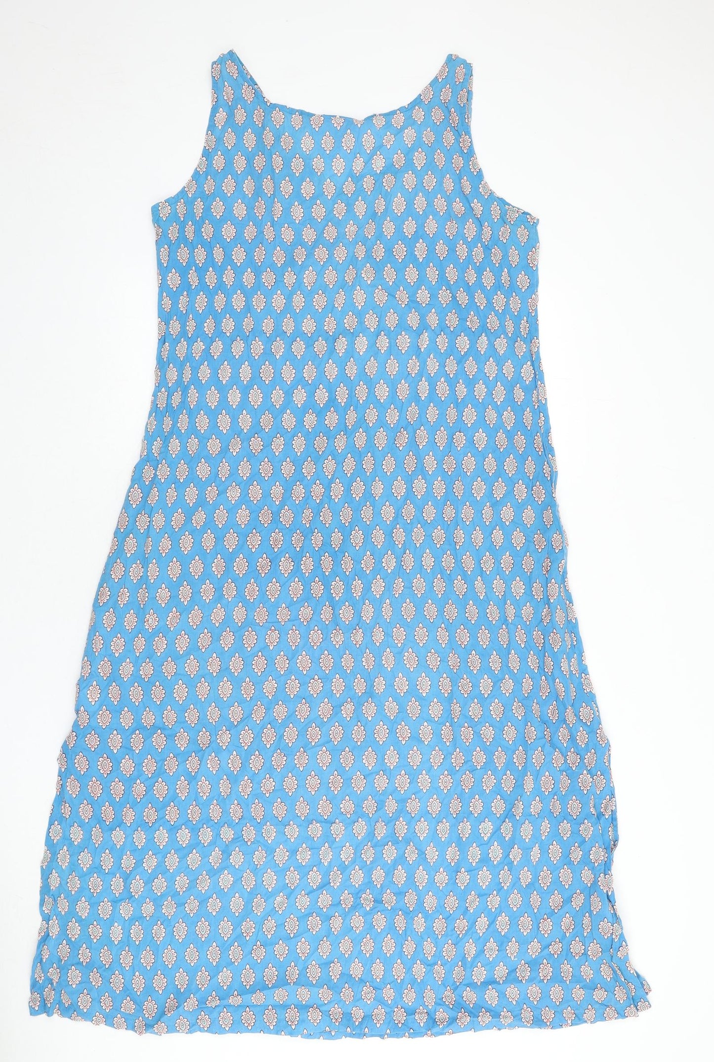 EAST Womens Blue Geometric 100% Cotton A-Line Size 18 V-Neck Pullover