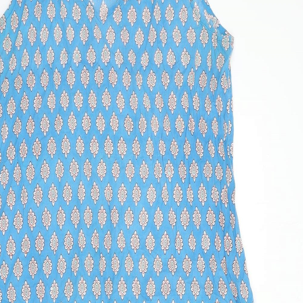 EAST Womens Blue Geometric 100% Cotton A-Line Size 18 V-Neck Pullover