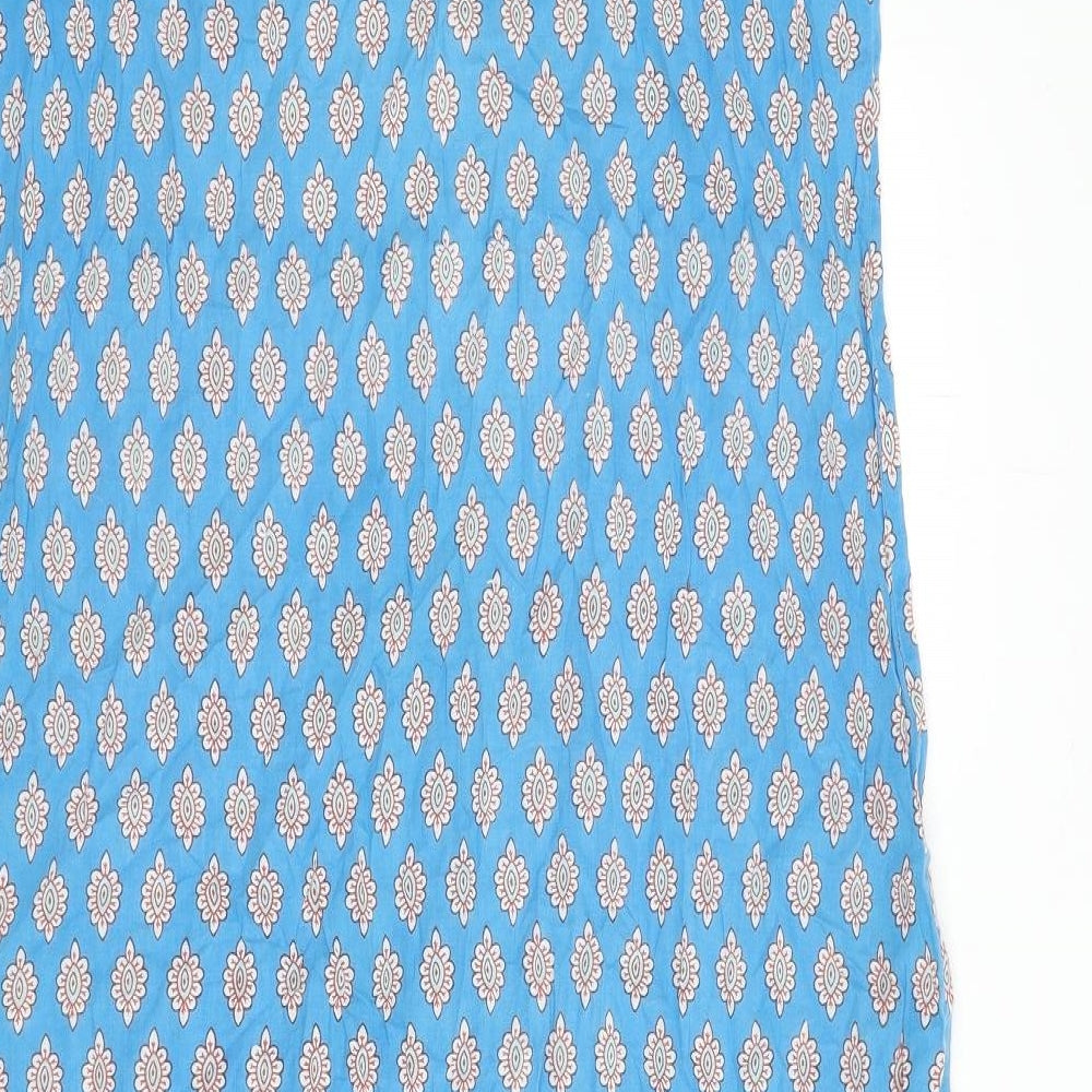 EAST Womens Blue Geometric 100% Cotton A-Line Size 18 V-Neck Pullover