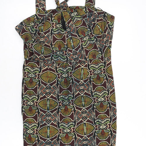 Topshop Womens Multicoloured Geometric Cotton A-Line Size 14 Halter Zip