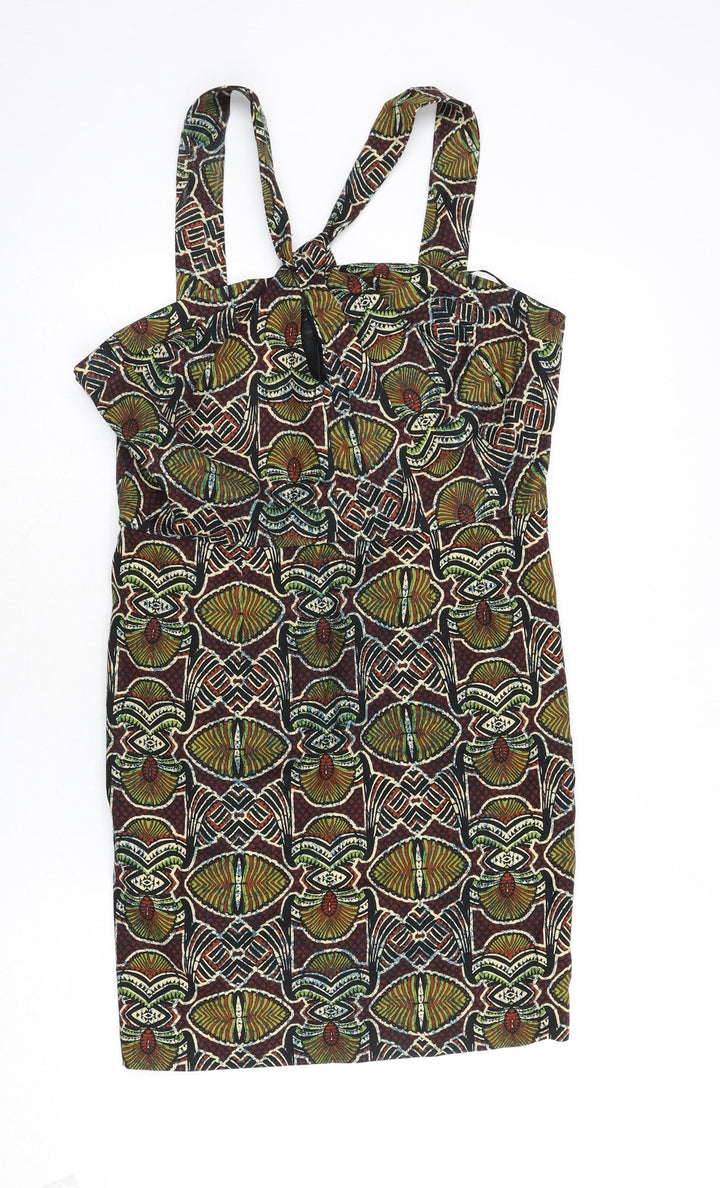 Topshop Womens Multicoloured Geometric Cotton A-Line Size 14 Halter Zip