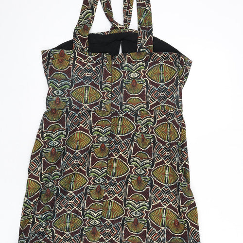 Topshop Womens Multicoloured Geometric Cotton A-Line Size 14 Halter Zip