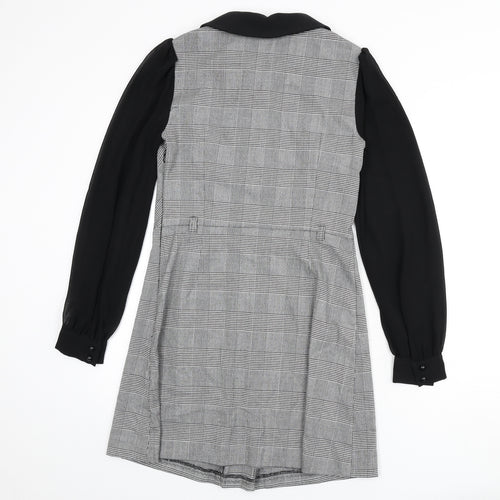 Miss Selfridge Womens Black Houndstooth Polyester A-Line Size 12 Collared Zip - Keyhole Cut Out