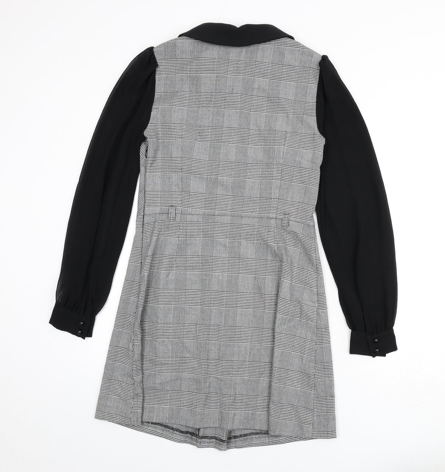 Miss Selfridge Womens Black Houndstooth Polyester A-Line Size 12 Collared Zip - Keyhole Cut Out