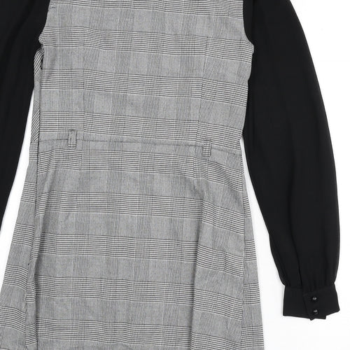 Miss Selfridge Womens Black Houndstooth Polyester A-Line Size 12 Collared Zip - Keyhole Cut Out