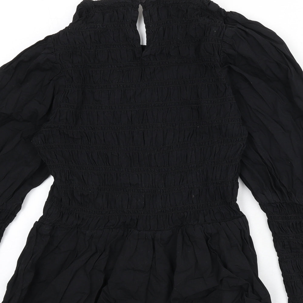 Divided by H&M Womens Black Cotton Basic Blouse Size L Round Neck - Shirred