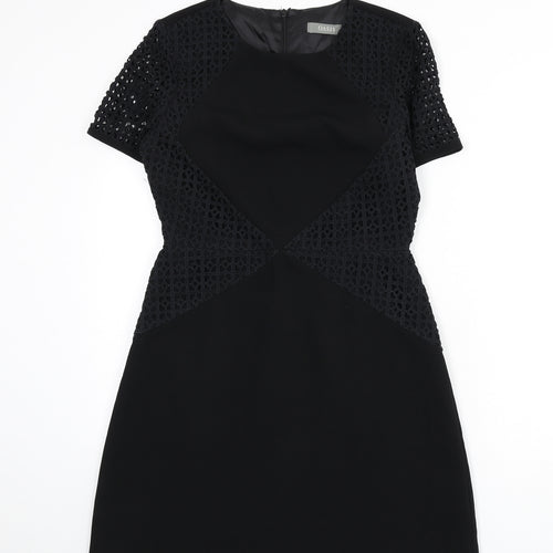 Oasis Womens Black Polyester A-Line Size 10 Round Neck Zip - Lace Detail