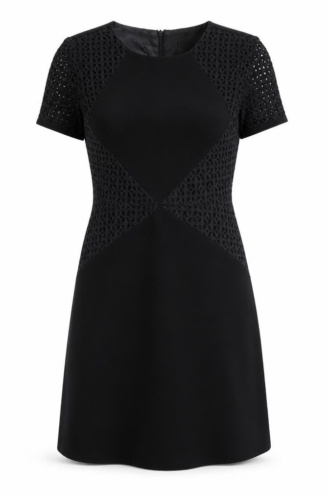 Oasis Womens Black Polyester A-Line Size 10 Round Neck Zip - Lace Detail