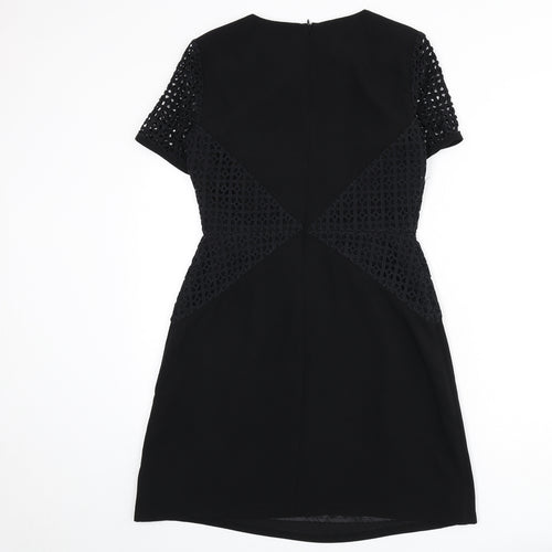 Oasis Womens Black Polyester A-Line Size 10 Round Neck Zip - Lace Detail