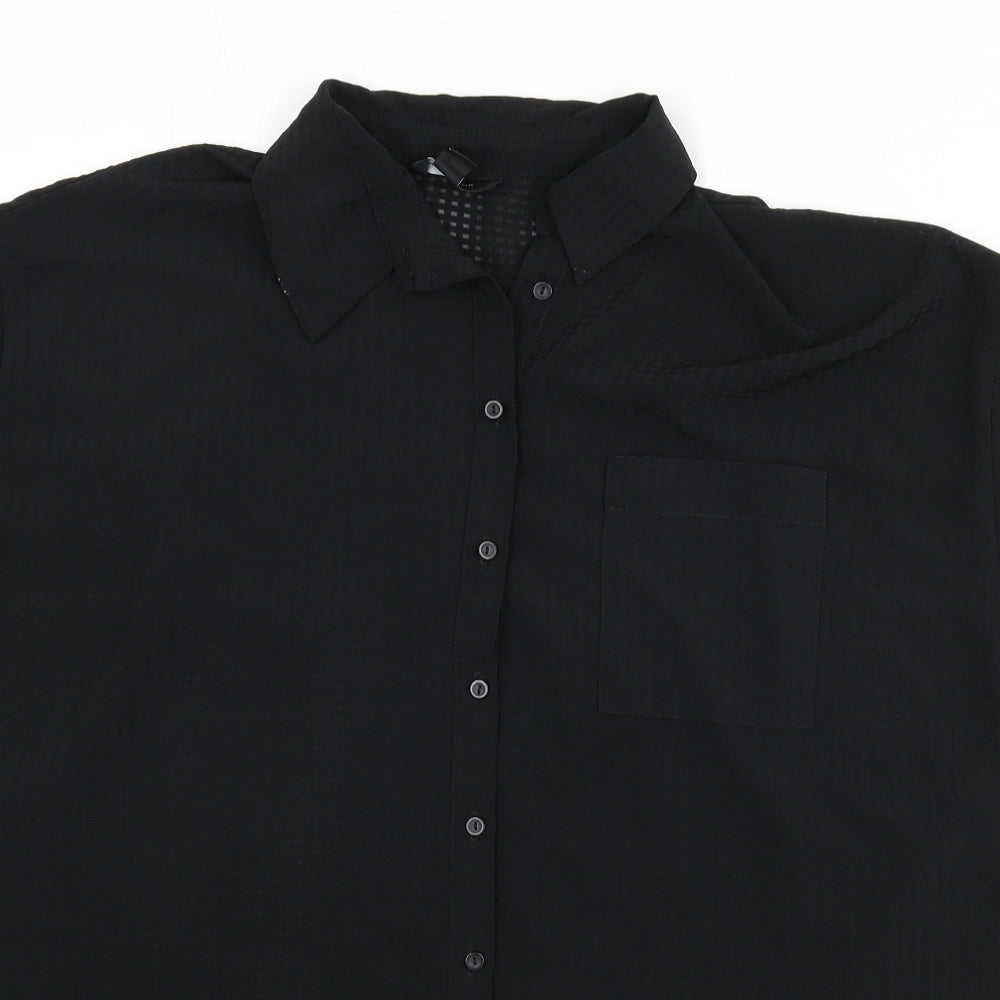 New Look Womens Black Geometric Polyester Basic Button-Up Size 12 Collared