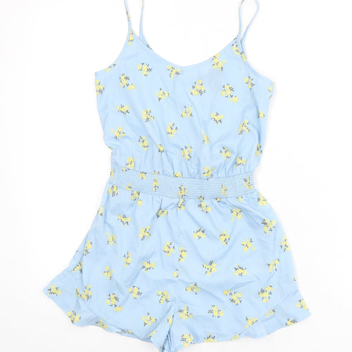New Look Girls Blue Floral Polyester Romper One-Piece Size 10 Years Button