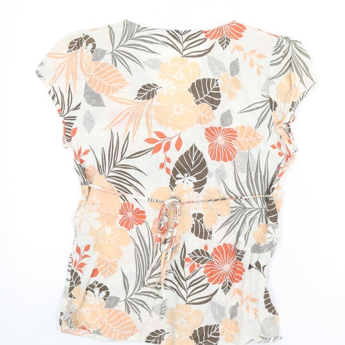 New Look Womens Multicoloured Floral 100% Cotton Basic Blouse Size 14 V-Neck - Tie Detail