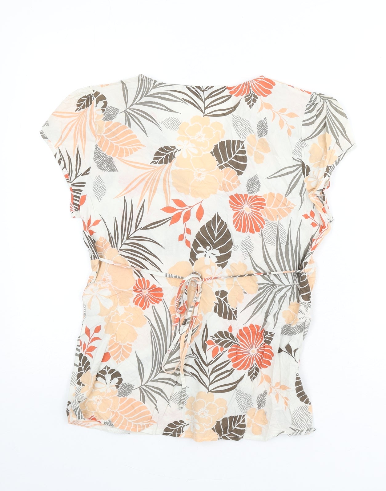 New Look Womens Multicoloured Floral 100% Cotton Basic Blouse Size 14 V-Neck - Tie Detail