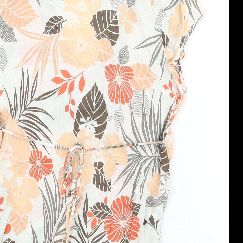 New Look Womens Multicoloured Floral 100% Cotton Basic Blouse Size 14 V-Neck - Tie Detail