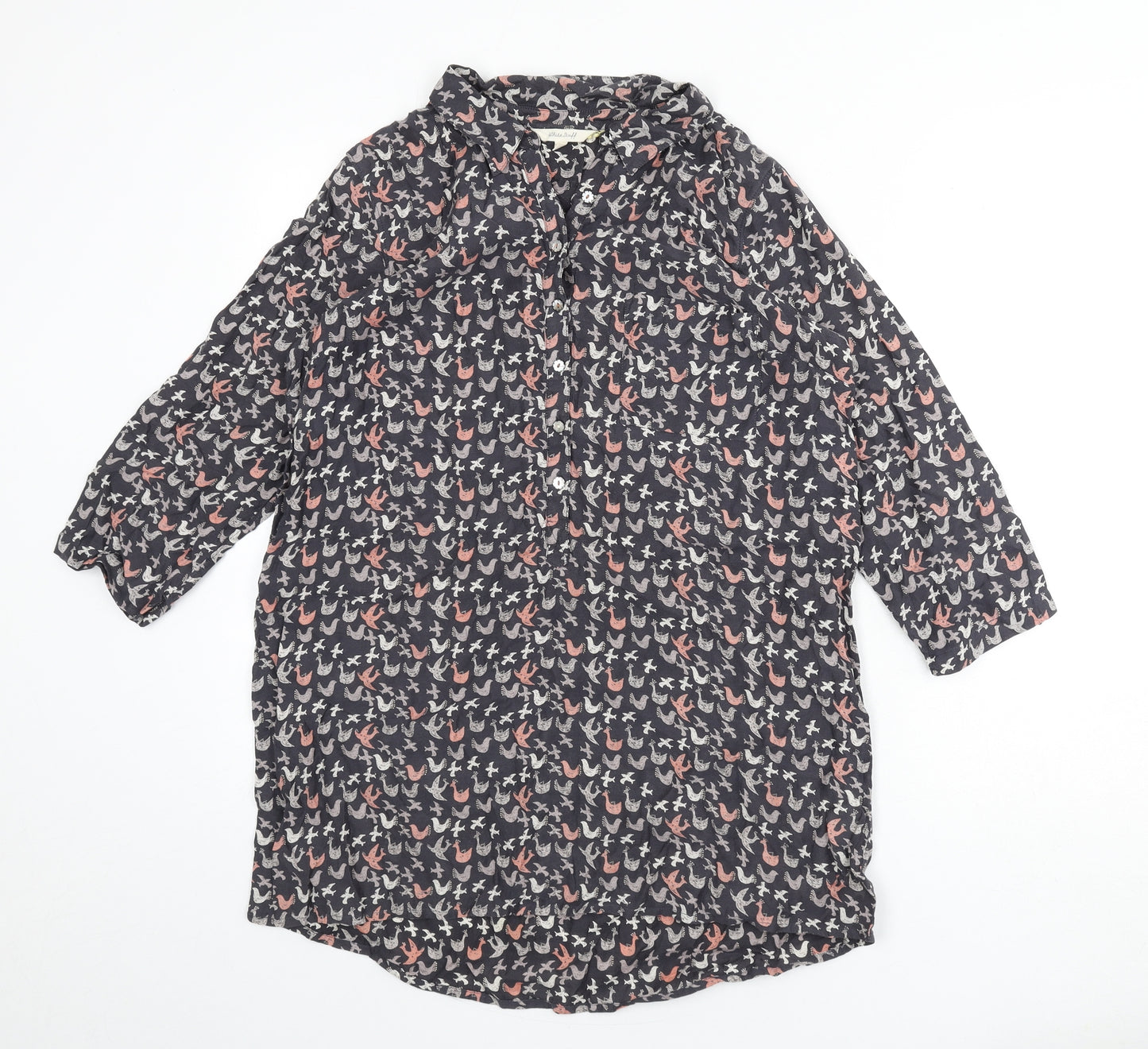 White Stuff Womens Grey Geometric Cotton Tunic Blouse Size 12 Collared - Bird Print