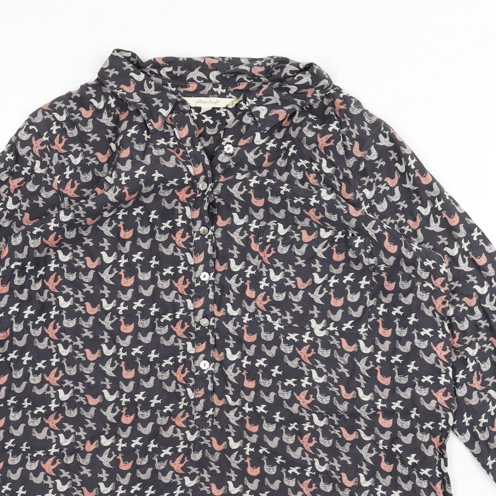 White Stuff Womens Grey Geometric Cotton Tunic Blouse Size 12 Collared - Bird Print