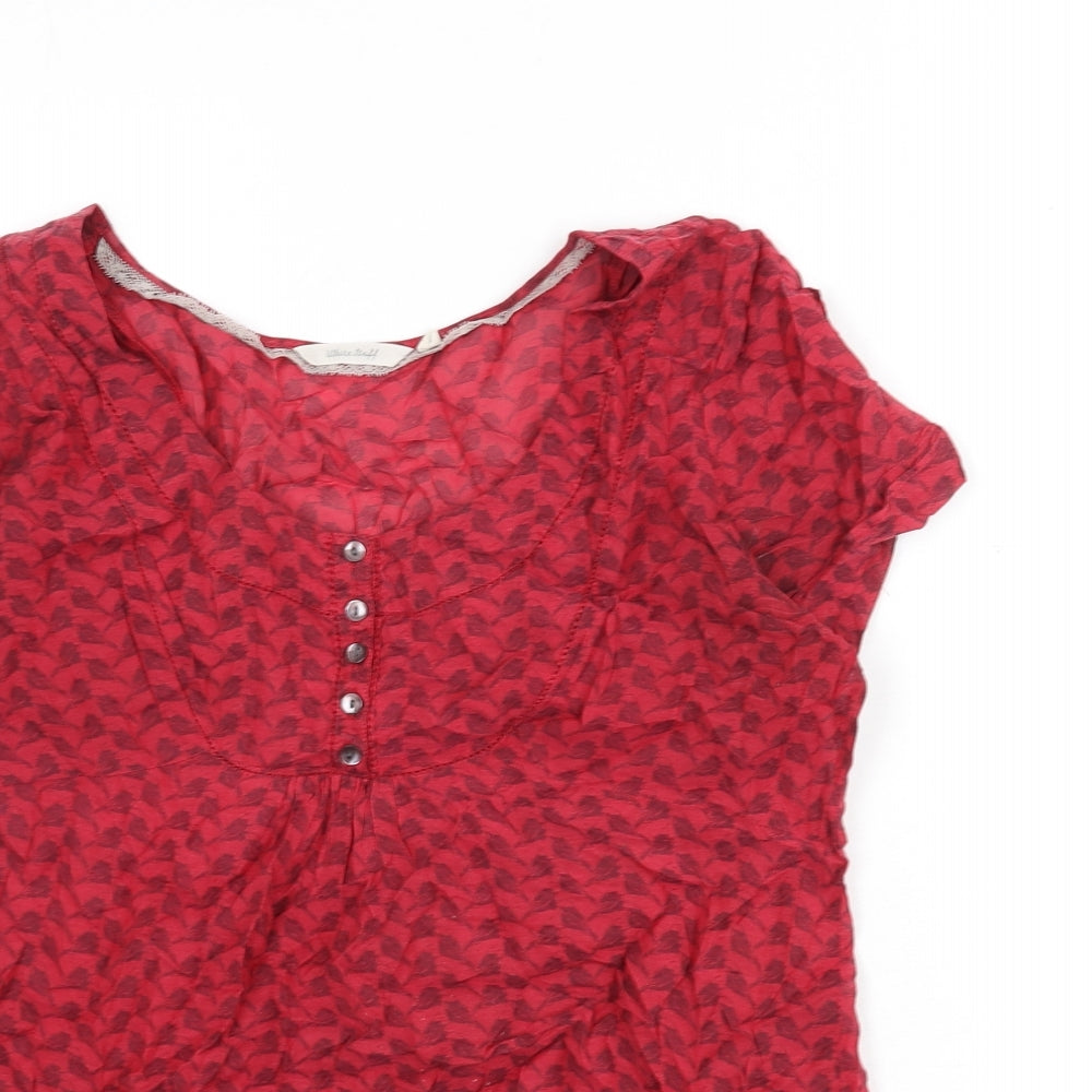 White Stuff Womens Red Geometric Viscose Basic Blouse Size 12 Scoop Neck