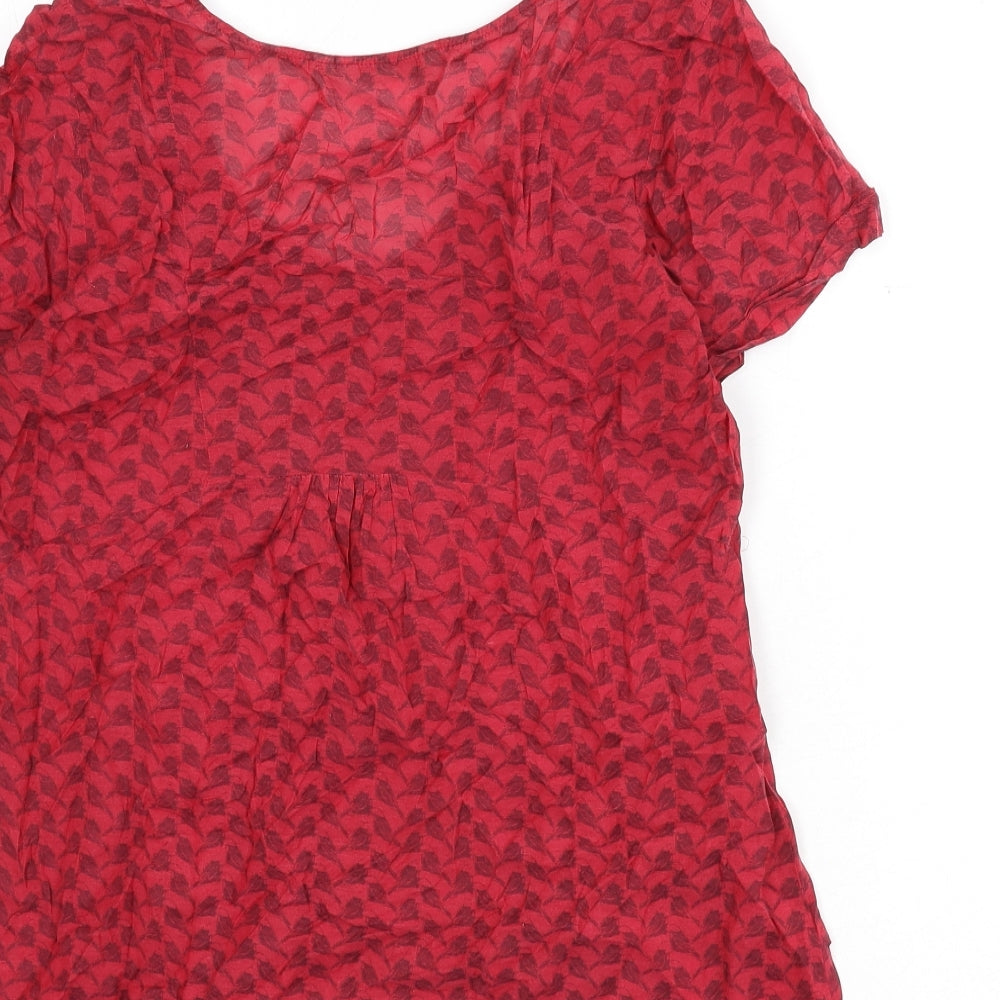 White Stuff Womens Red Geometric Viscose Basic Blouse Size 12 Scoop Neck