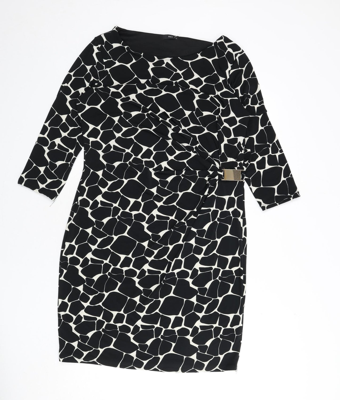 M&Co Womens Black Animal Print Polyester Pencil Dress Size 16 Boat Neck Pullover - Giraffe Print, Buckle