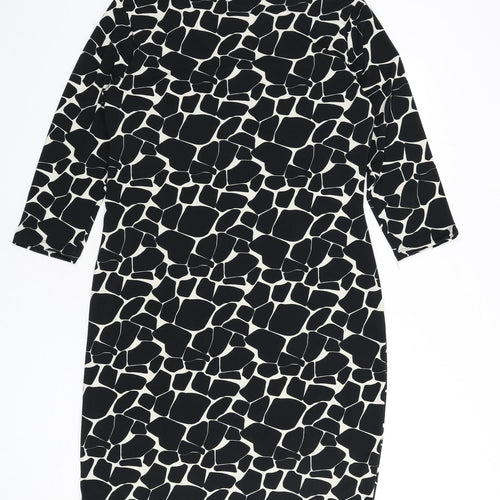 M&Co Womens Black Animal Print Polyester Pencil Dress Size 16 Boat Neck Pullover - Giraffe Print, Buckle