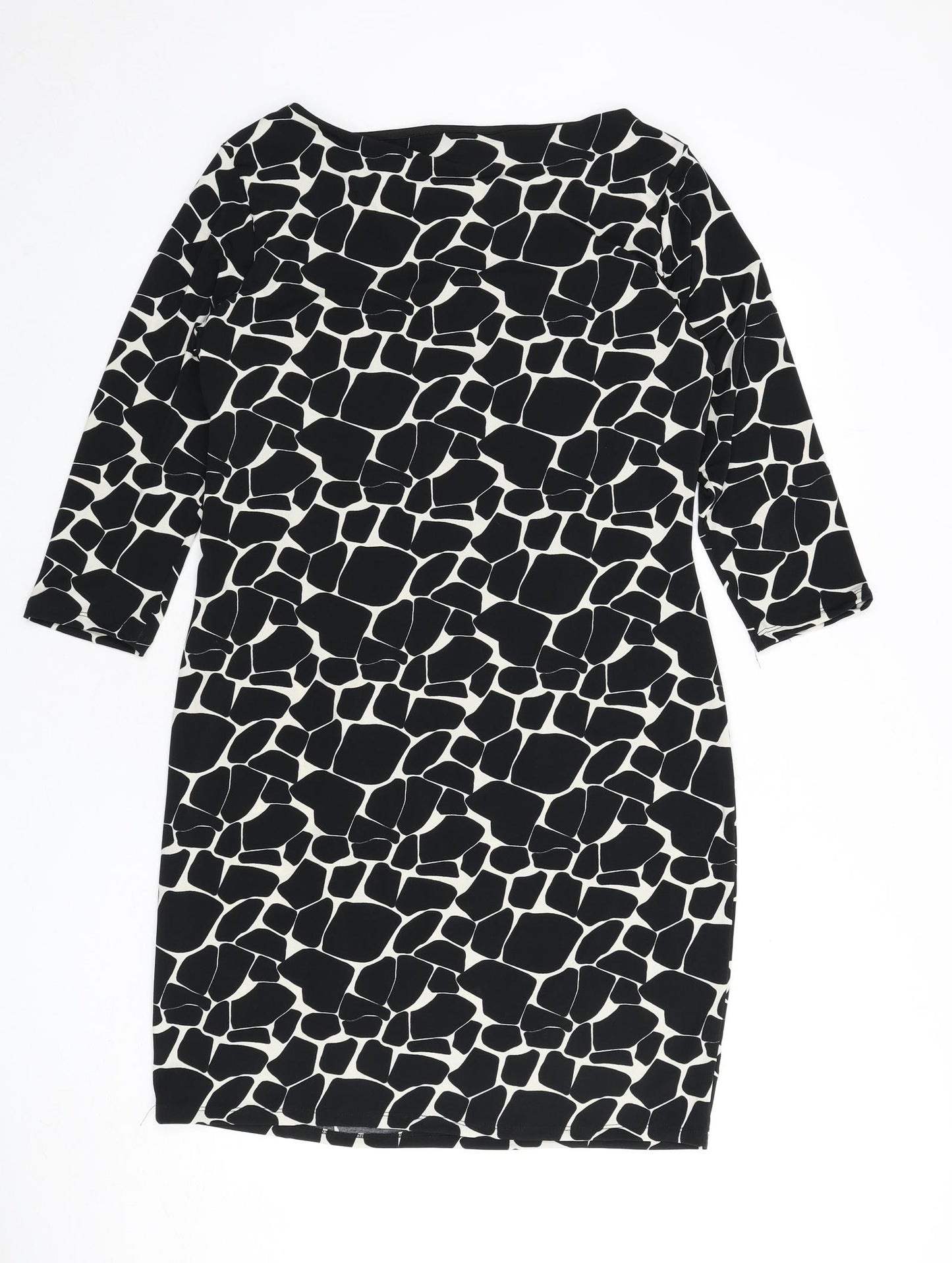M&Co Womens Black Animal Print Polyester Pencil Dress Size 16 Boat Neck Pullover - Giraffe Print, Buckle