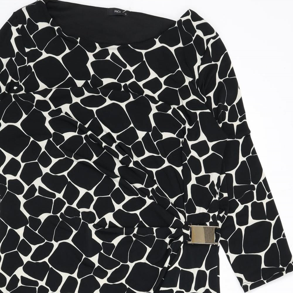 M&Co Womens Black Animal Print Polyester Pencil Dress Size 16 Boat Neck Pullover - Giraffe Print, Buckle