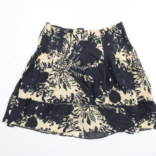 Topshop Womens Black Geometric Cotton Flare Skirt Size 12 Zip - Leaf Print