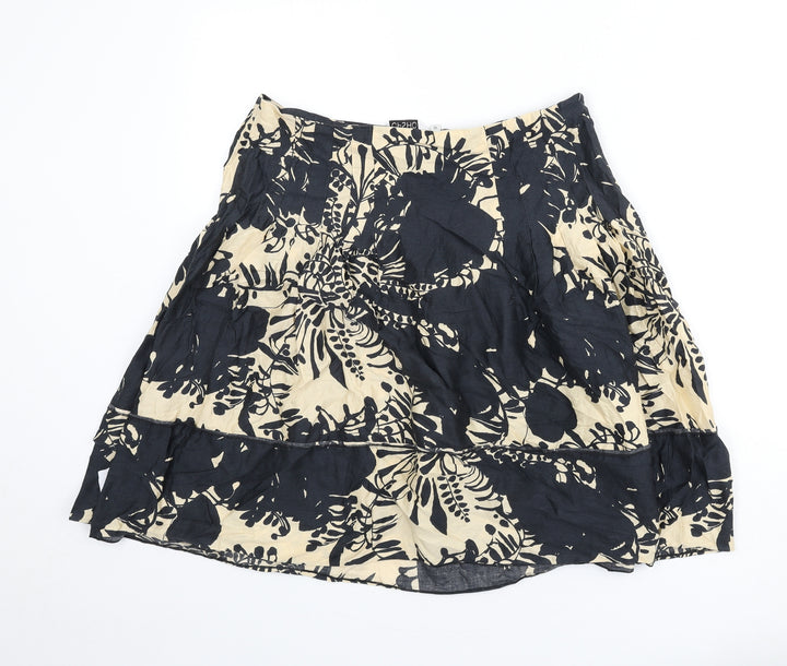 Topshop Womens Black Geometric Cotton Flare Skirt Size 12 Zip - Leaf Print