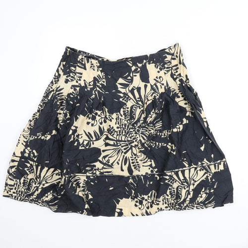 Topshop Womens Black Geometric Cotton Flare Skirt Size 12 Zip - Leaf Print