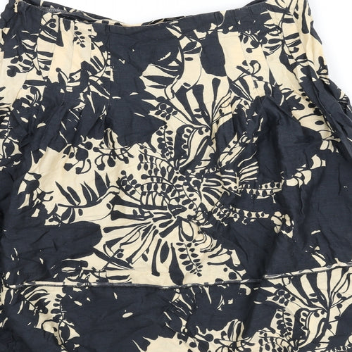 Topshop Womens Black Geometric Cotton Flare Skirt Size 12 Zip - Leaf Print