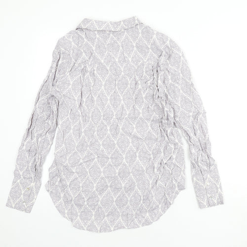 Autograph Womens White Geometric Viscose Basic Button-Up Size 10 Collared
