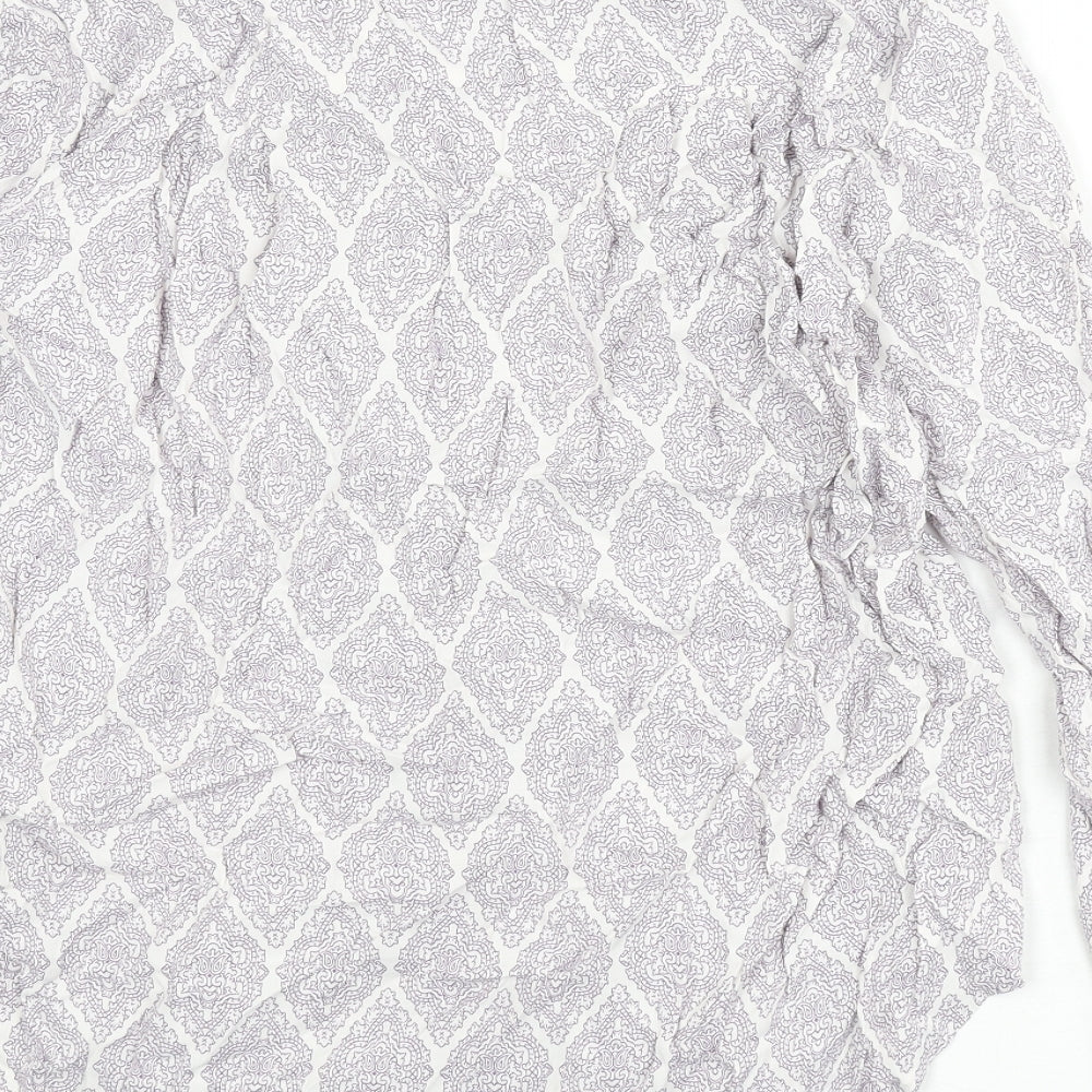 Autograph Womens White Geometric Viscose Basic Button-Up Size 10 Collared