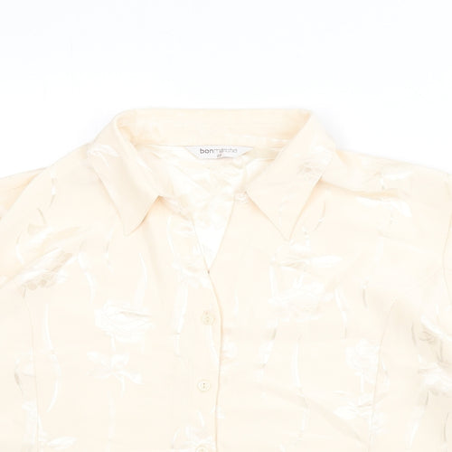 bonma Womens Beige Fair Isle Polyester Basic Button-Up Size 22 Collared