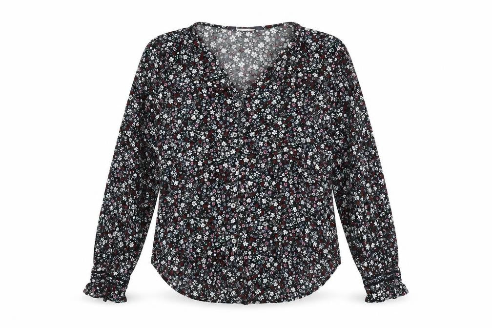 Front view of Marks & Spencer women’s multicoloured floral viscose basic button-up, size UK 10, v-neck