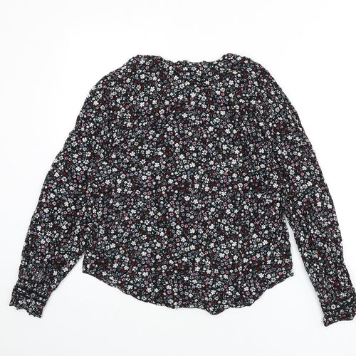 Marks and Spencer Womens Multicoloured Floral Viscose Basic Button-Up Size 10 V-Neck