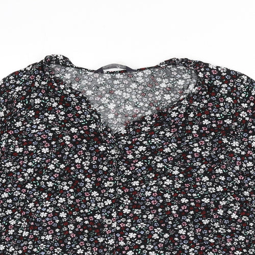 Marks and Spencer Womens Multicoloured Floral Viscose Basic Button-Up Size 10 V-Neck