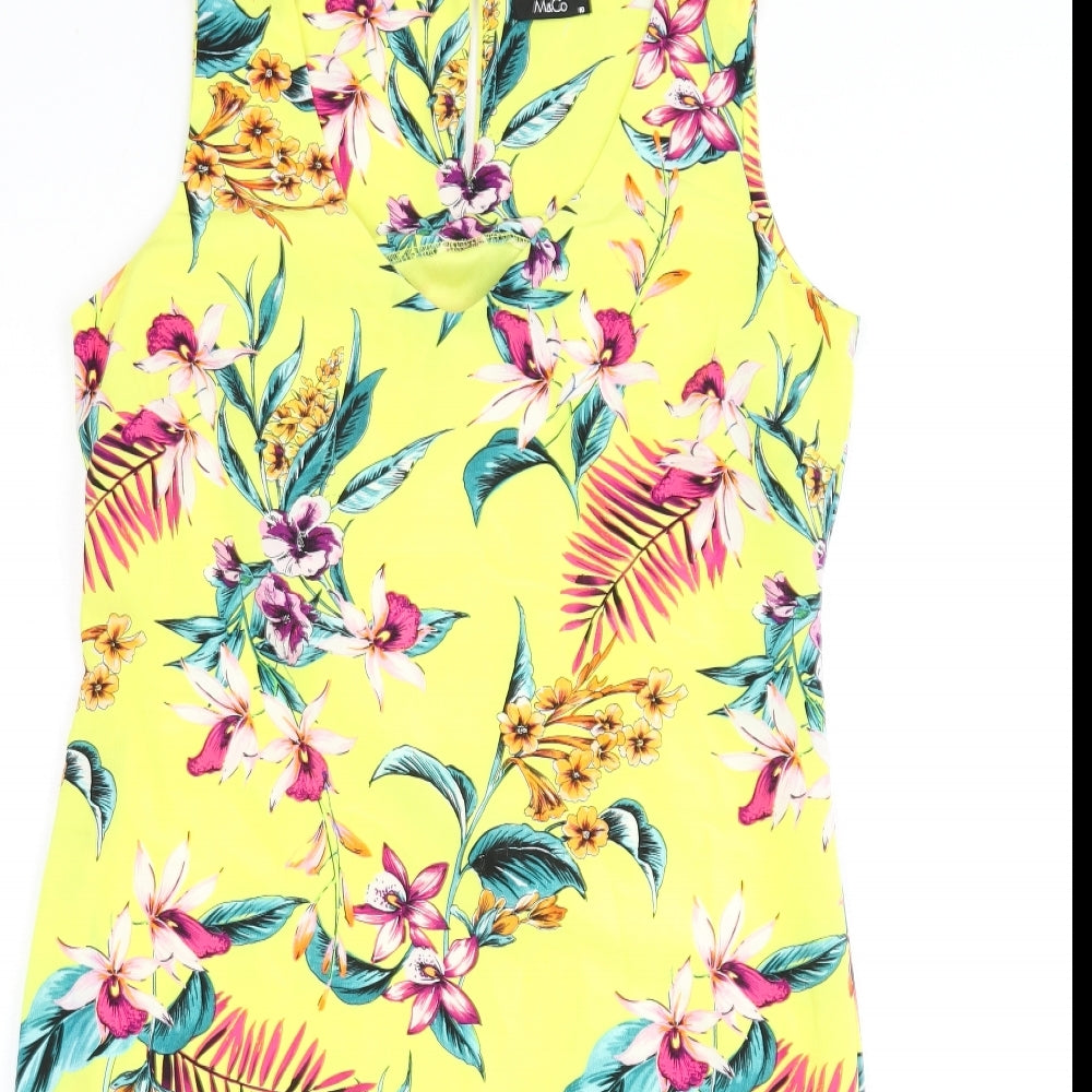 M&Co Womens Yellow Floral Polyester Sheath Size 10 Round Neck Button