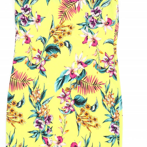 M&Co Womens Yellow Floral Polyester Sheath Size 10 Round Neck Button