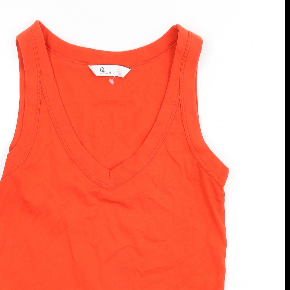 BHS Womens Red 100% Cotton Basic Tank Size 14 V-Neck