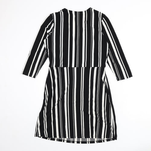 H&M Womens Black Striped Polyester A-Line Size S V-Neck Pullover