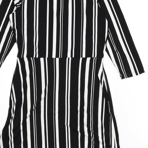 H&M Womens Black Striped Polyester A-Line Size S V-Neck Pullover